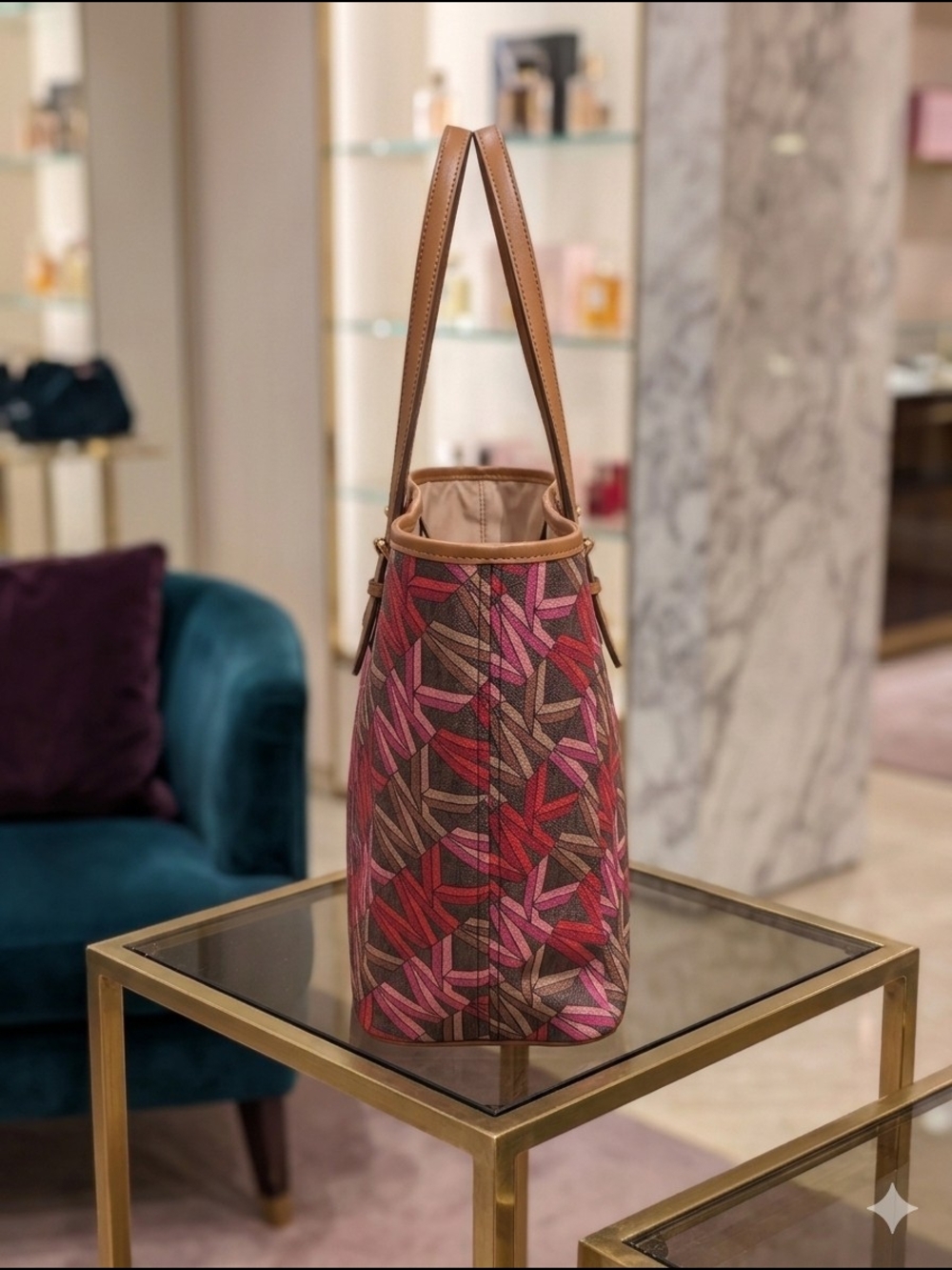 Michael Kors Jet Set Charm Medium Carryall Tote Bag Brown Pink Multi (NWT) - Picture 4 of 7